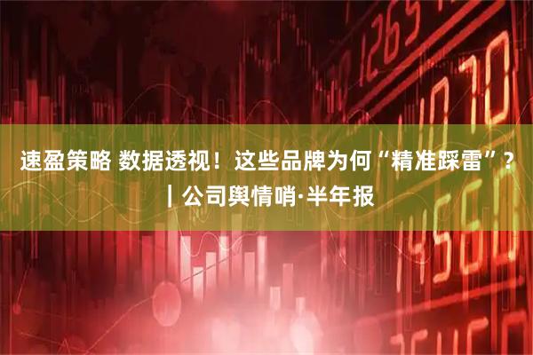 速盈策略 数据透视！这些品牌为何“精准踩雷”？｜公司舆情哨·半年报