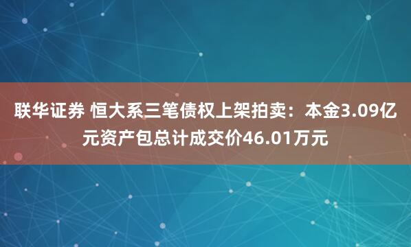 联华证券 恒大系三笔债权上架拍卖：本金3.09亿元资产包总计成交价46.01万元